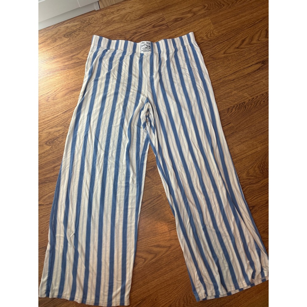 Dairy Boy Women's Blue White Striped Pajama Pants Wide Leg Modal Blend XL